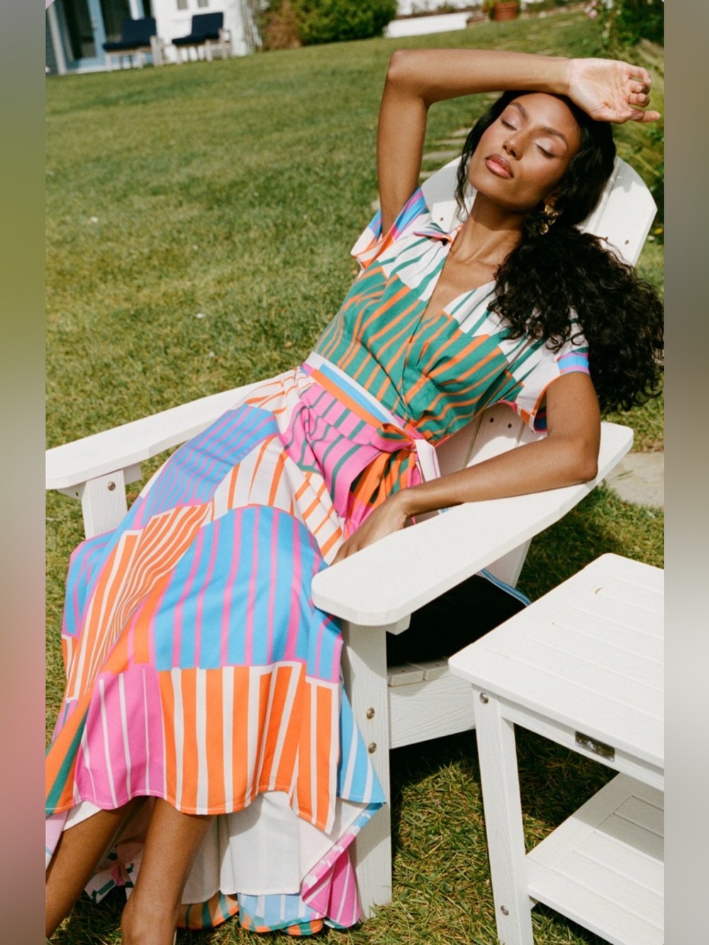 Hutch Johnnie Multicolor Striped Wrap Maxi Dress in Blue, Pink, Orange NWT Sz L - Picture 5 of 7